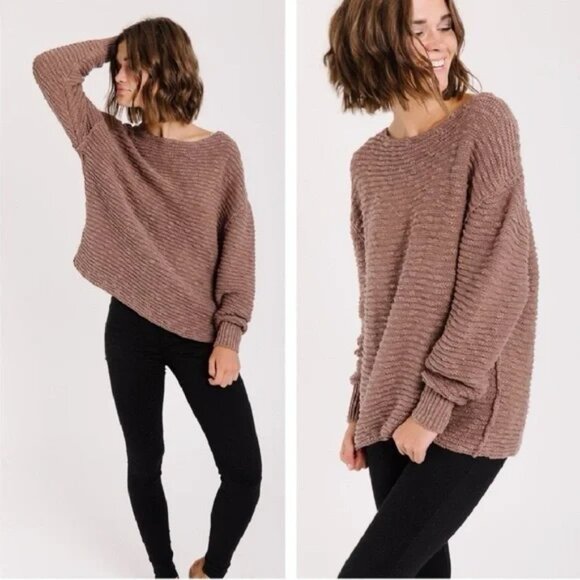 Free People Sweaters - Free People Textured Crew Neck Sweater - Brown